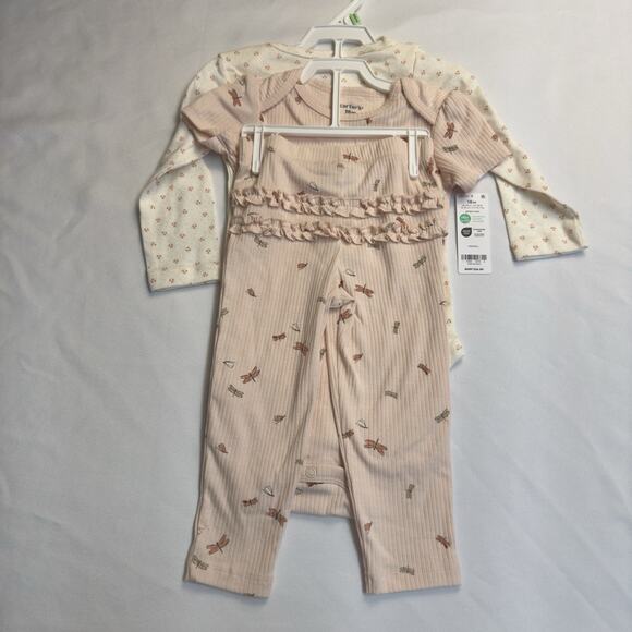 Carter's Bodysuits & Leggings 3 Piece Set Baby Girl 18M Pink Cream - Picture 2 of 8
